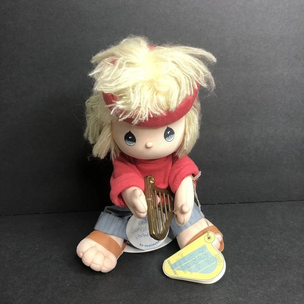 Vtg Precious Moments Songs of Love BILLIE DOLL Harp Player Tags & Stand APPLAUSE